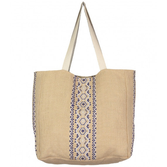 Blue Navy Aruba Jute Beach Bag