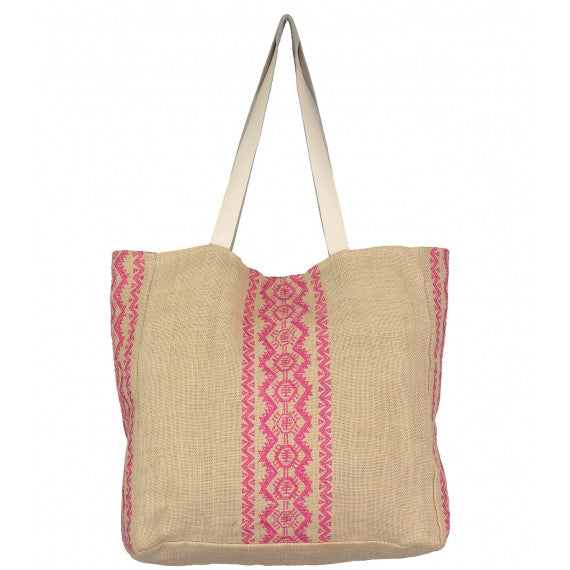 Fluro Pink Aruba Jute Beach Bag