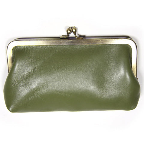 Olive Leather Clutch Bag