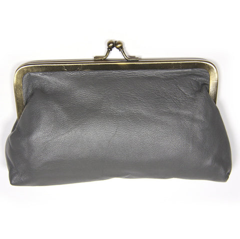 Slate Grey Leather Clutch Bag