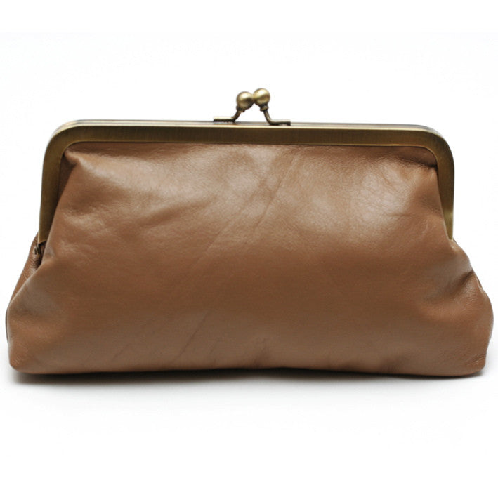 Brown Tan Leather Clutch Bag