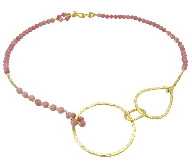 Rhodonite Gold Plated Hoop Necklace