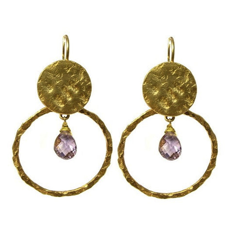 Amethyst Hoop & Disc Earrings