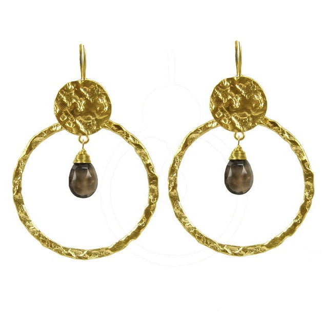 Smoked Quartz Hoop & Disc Earrings