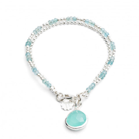 Aqua Two Strand Sterling Silver Bracelet