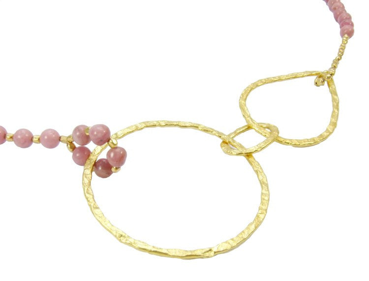 Rhodonite Gold Plated Hoop Necklace