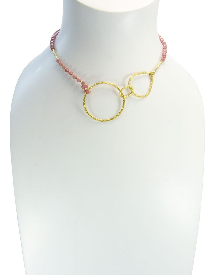 Rhodonite Gold Plated Hoop Necklace