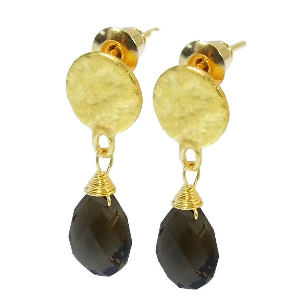 Azuni London Disc Stud Earrings with Onyx Drops