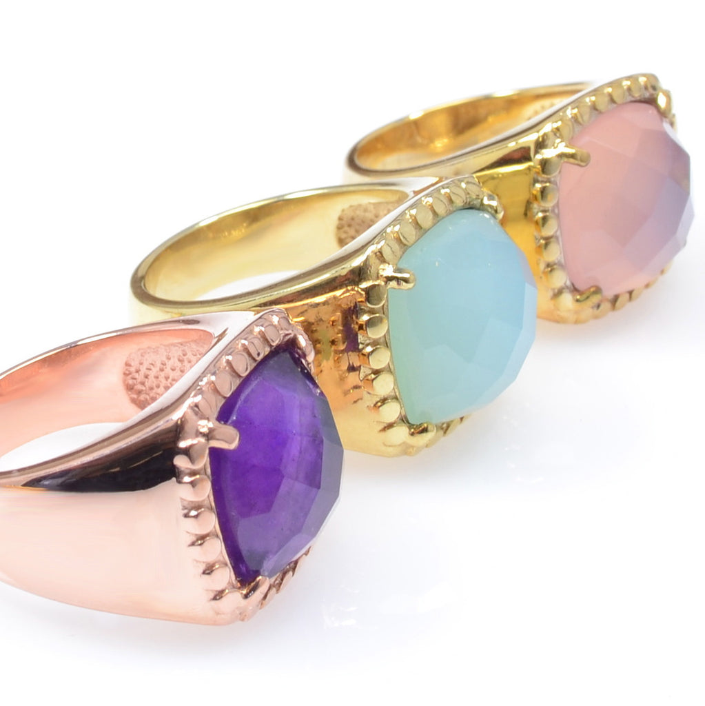 Pink Chalcedony Gold Plated Ring