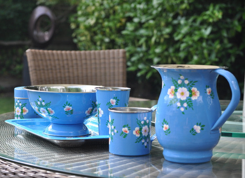Azure Blue Hand Painted Enamel Tea Caddy
