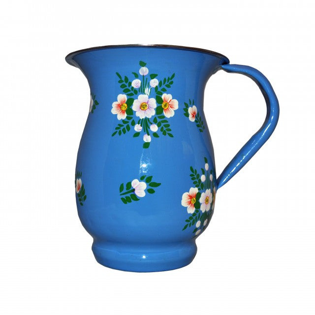 Azure Blue Hand Painted Enamel Jug