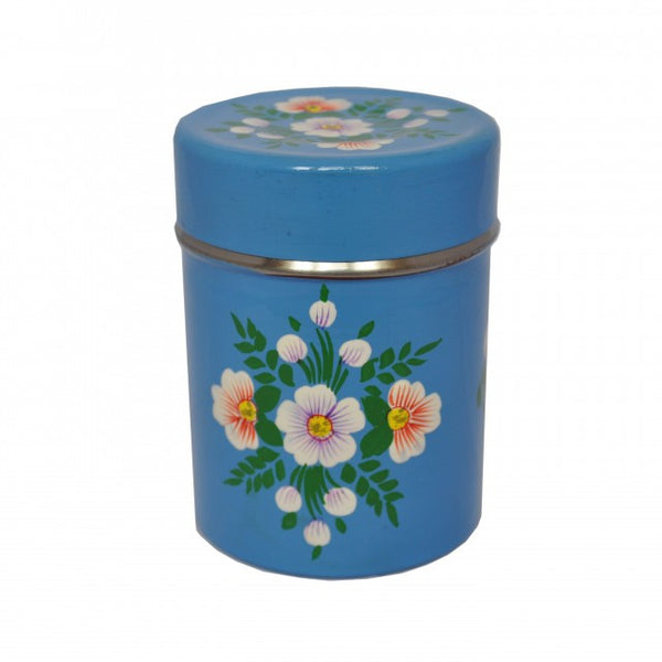 Azure Blue Hand Painted Enamel Tea Caddy