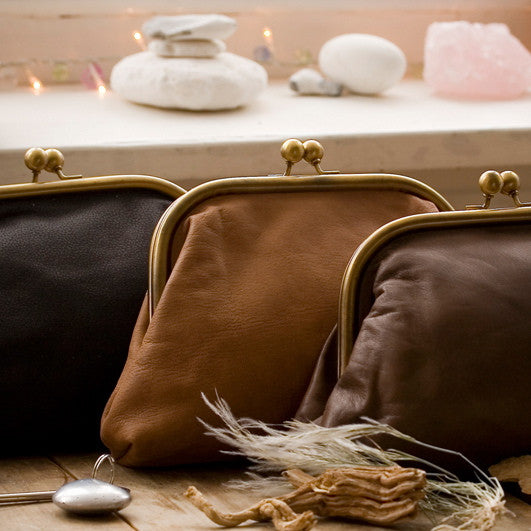 Large Dark Chocolate Leather Clutch Bag