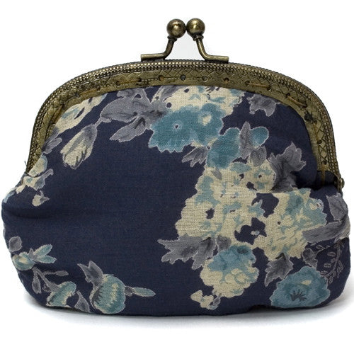 Dark Blue Vintage Rose Clip Purse