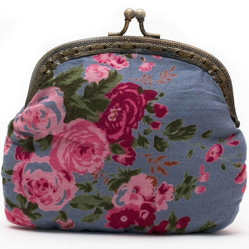 Smoky Blue Vintage Rose Clip Purse