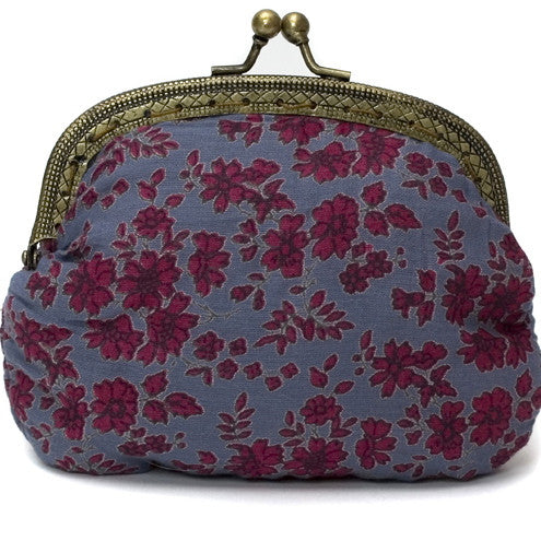 Indigo Woodland Flower Print Clip Purse