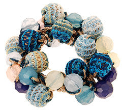 Blue Hand Beaded Knit Hair Tie