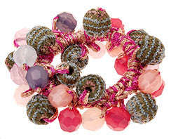 Pink Hand Beaded Knit Hair Tie