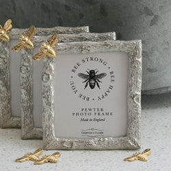 Bee Happy Pewter Photo Frame With Golden Bee