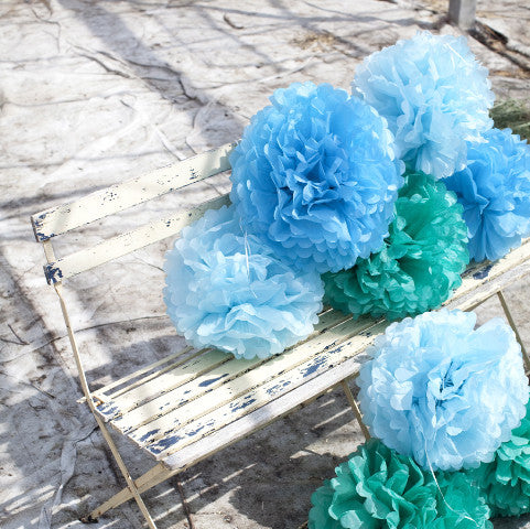 Blue Aqua Large Paper Pom Poms (Set of 3)