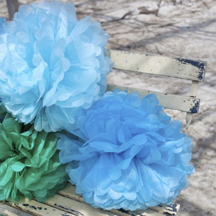 Blue Aqua Large Paper Pom Poms (Set of 3)