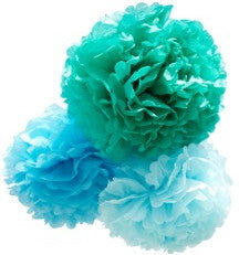 Blue Aqua Large Paper Pom Poms (Set of 3)