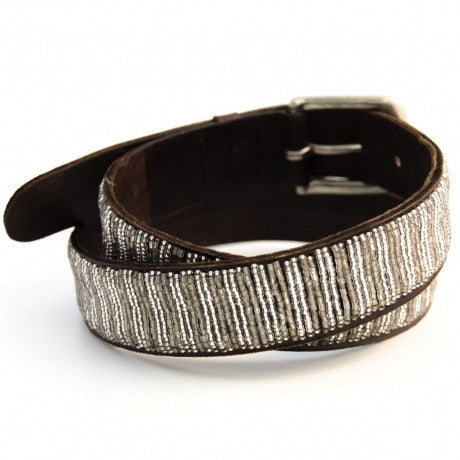 Silver Beaded Leather Belt