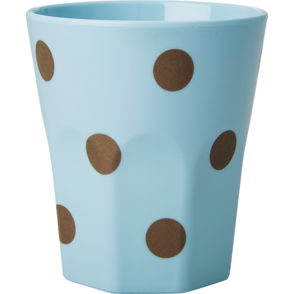 Large Blue Melamine Cup with Gold Polka Dots