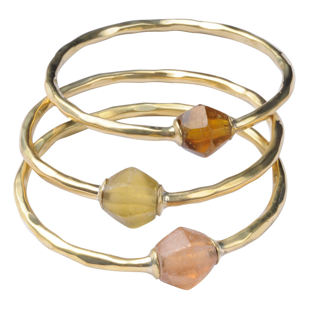 Brass Bola Bangles with Recycled Glass