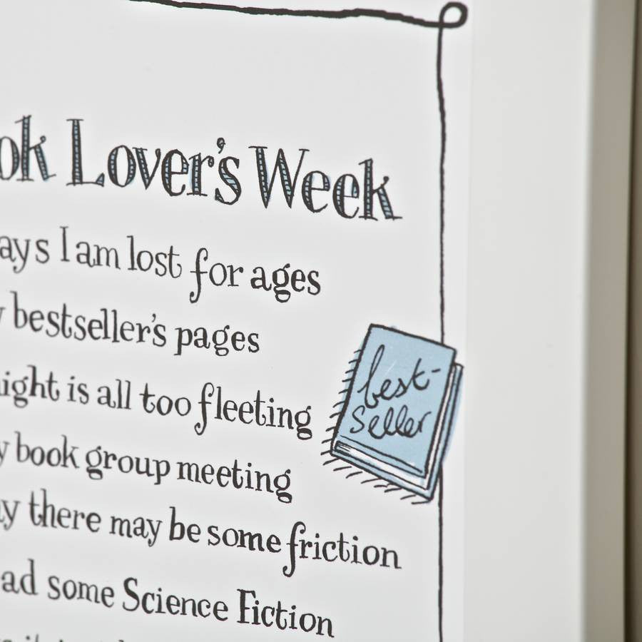 'The Book Lover's Week' Poem Print