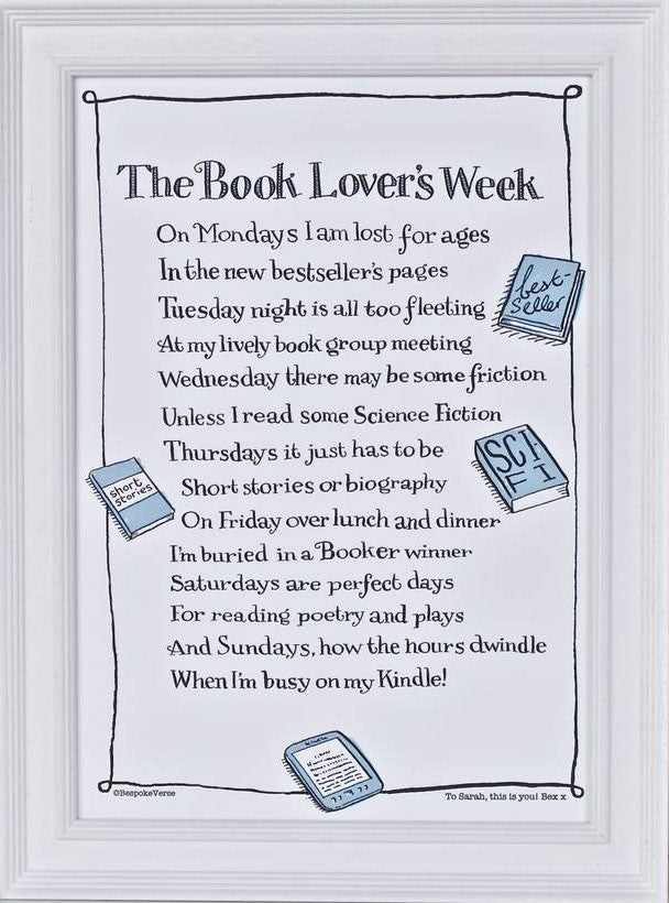 'The Book Lover's Week' Poem Print