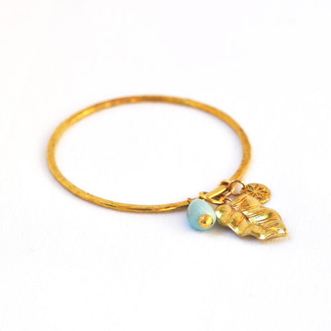 Brass Leaf Bangle with Amazonite