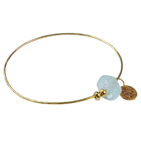 Brass Bangle with Aqua Recycled Glass
