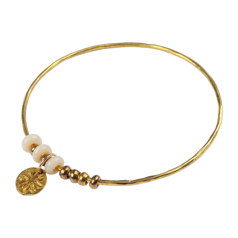 Brass Bangle with Recycled Ivory Glass