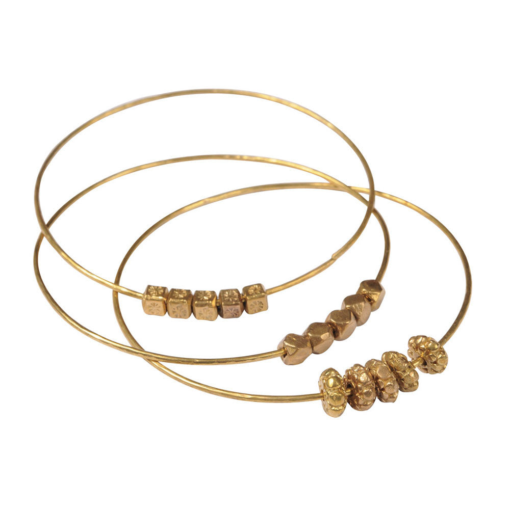 3 Solid Brass Beaded Bangles