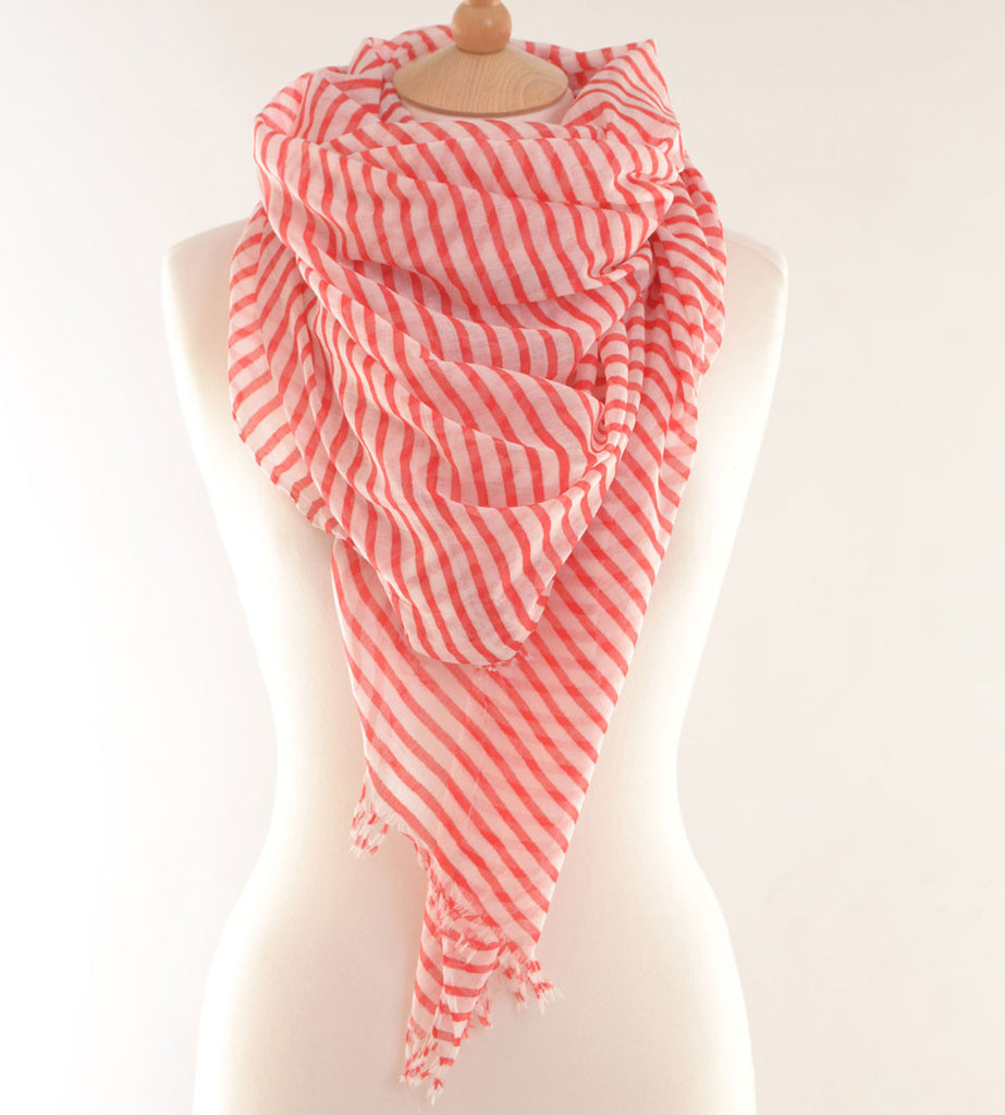 Red Breton Striped Print Scarf