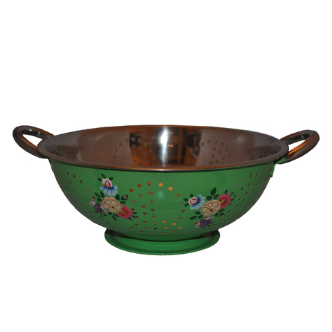 Bright Green Hand Painted Enamel Colander