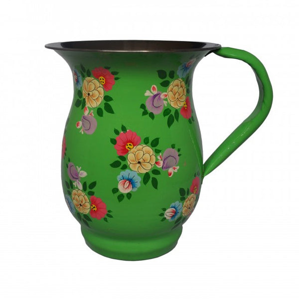 Bright Green Hand Painted Enamel Jug