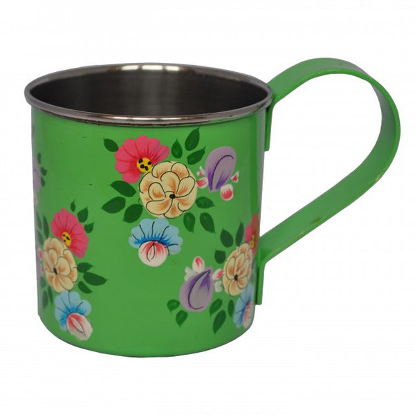 Bright Green Hand Painted Enamel Mug