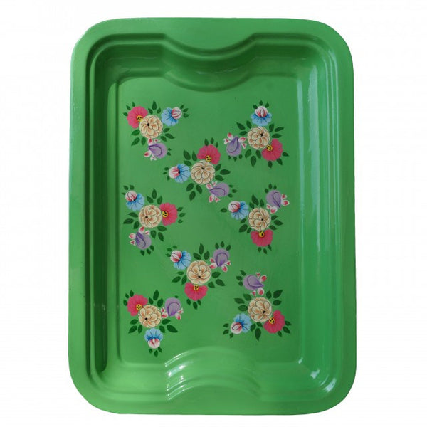 Bright Green Hand Painted Enamel Rectangular Tray