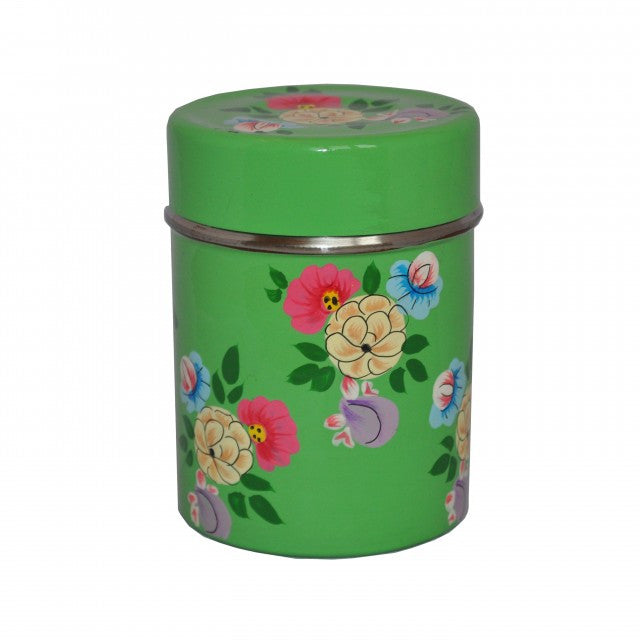 Bright Green Hand Painted Enamel Tea Caddy