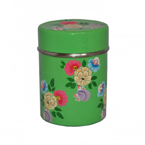 Bright Green Hand Painted Enamel Tea Caddy