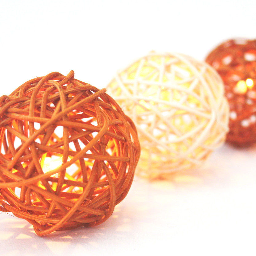 Beige/Cream Rattan Ball String Lighting