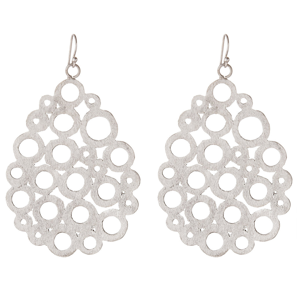 Brushed Silver Cutwork Teardrop Earrings