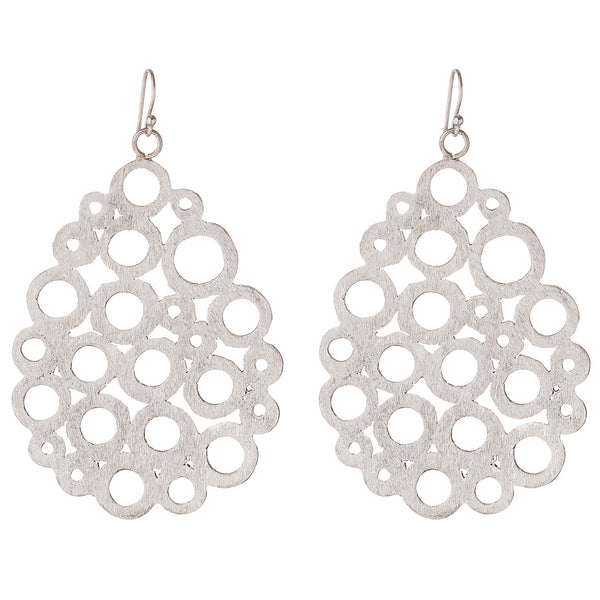 Brushed Silver Cutwork Teardrop Earrings