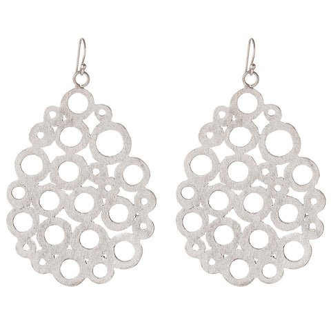 Brushed Silver Cutwork Teardrop Earrings