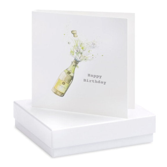 Boxed Happy Birthday Champagne Silver Earring Card