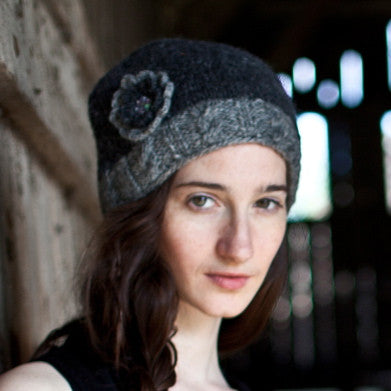 Charcoal Woollen Hat with Flower