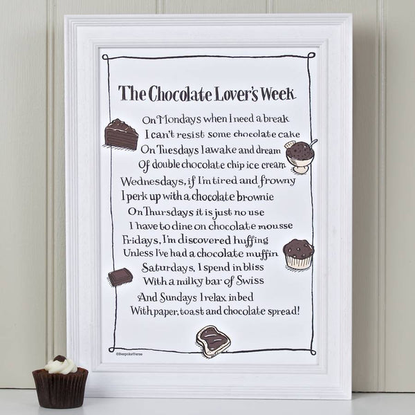 'The Chocolate Lover's Week' Poem Print