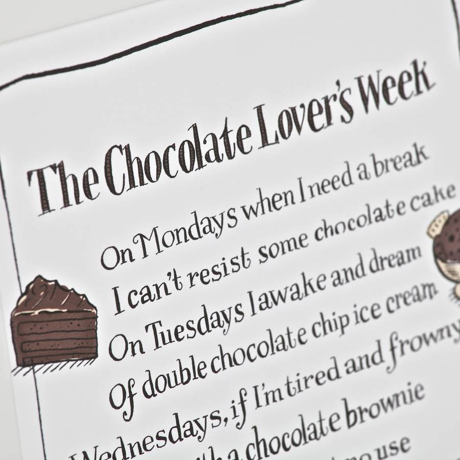 'The Chocolate Lover's Week' Poem Print